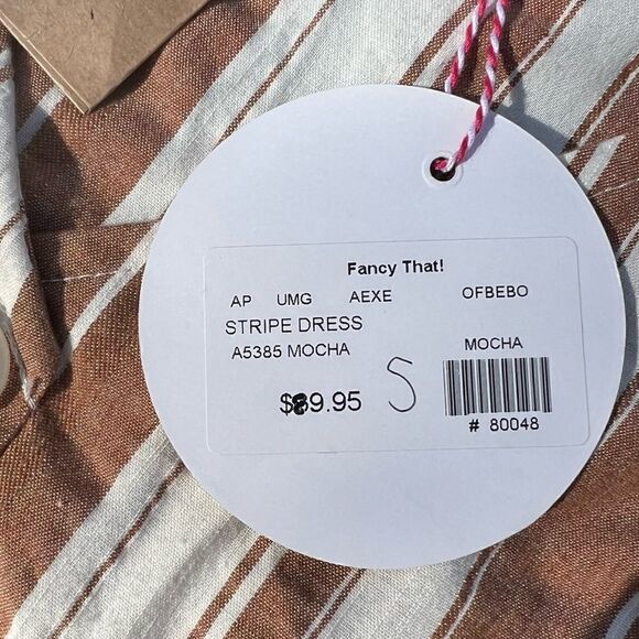 Umgee Tan and White Stripe Linen Blend Dress. Size Small. NWT - Picture 5 of 7